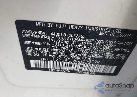 2016 Subaru Forester 2.5I Premium z USA, uszkodzony, nr VIN JF2SJADC8GH429576